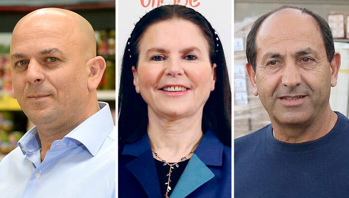 מימין בעל השליטה בשיווק השקמה רמי לוי בעלת השליטה בשטראוס עופרה שטראוס מבעלי השליטה בשופרסל שלומי אמיר